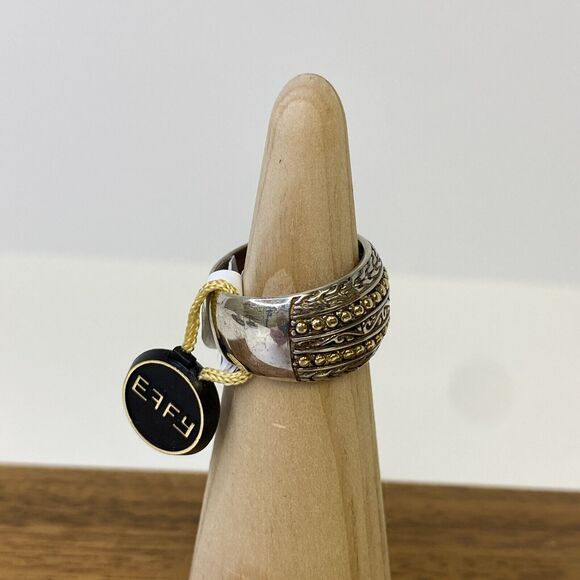 Effy 925 Silver & 18k Yellow Gold Wide Band Ring Size 6.5 - Picture 7 of 16